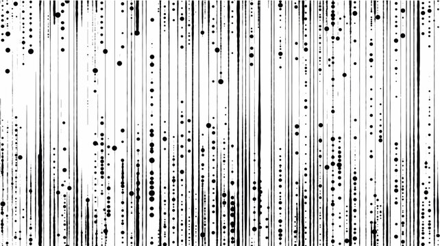 Vertical black lines and dots creating abstract pattern. Vertical black lines and varying dots forming a dynamic, abstract monochromatic background pattern