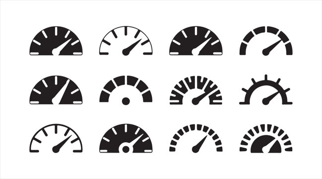Dashboard gauge symbols featuring speed and level indicators in clean minimal style