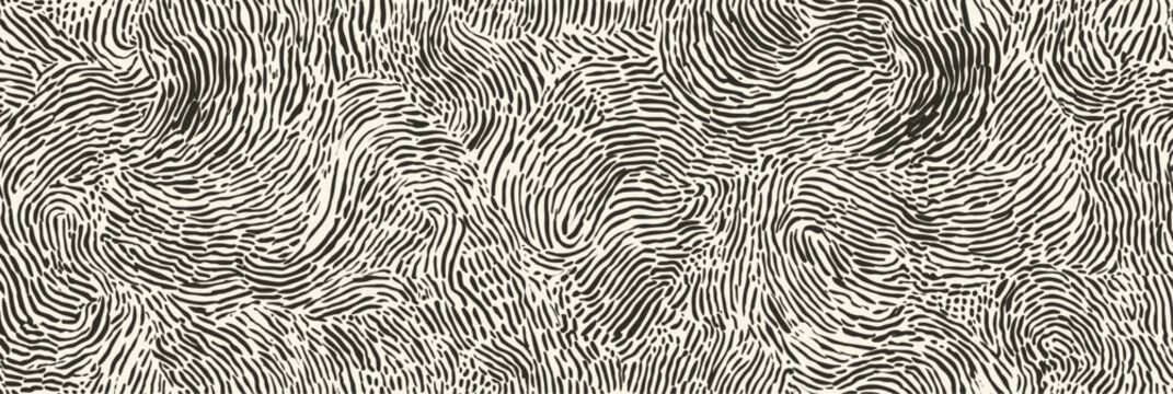 Abstract seamless pattern creating organic digital ink lines resembling fingerprints. Abstract seamless pattern with digital ink fingerprint lines
