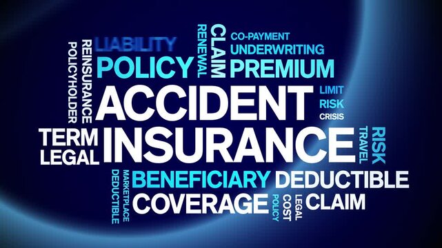 Accident insurance animated word cloud-text design animation tag kinetic typography seamless loop.