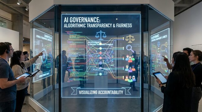 Interactive AI Governance Display In Modern Exhibition