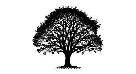 Silhouette of a fruitful apple tree with ripe fruits on white background © evol