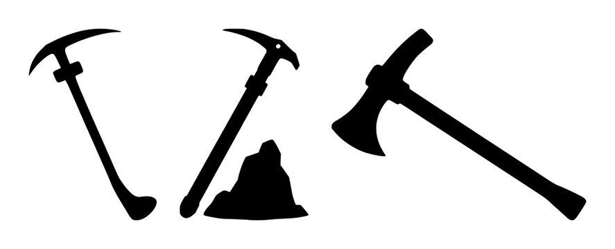 Data mining pickaxe icon set with solid black illustration on white background featuring data mining, technology, binary art with digital and binary code