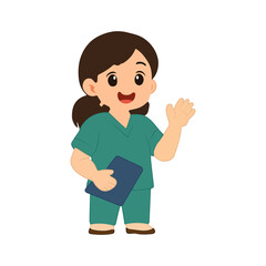 Fototapeta premium Cute cartoon illustration of a caring nurse working in a hospital.