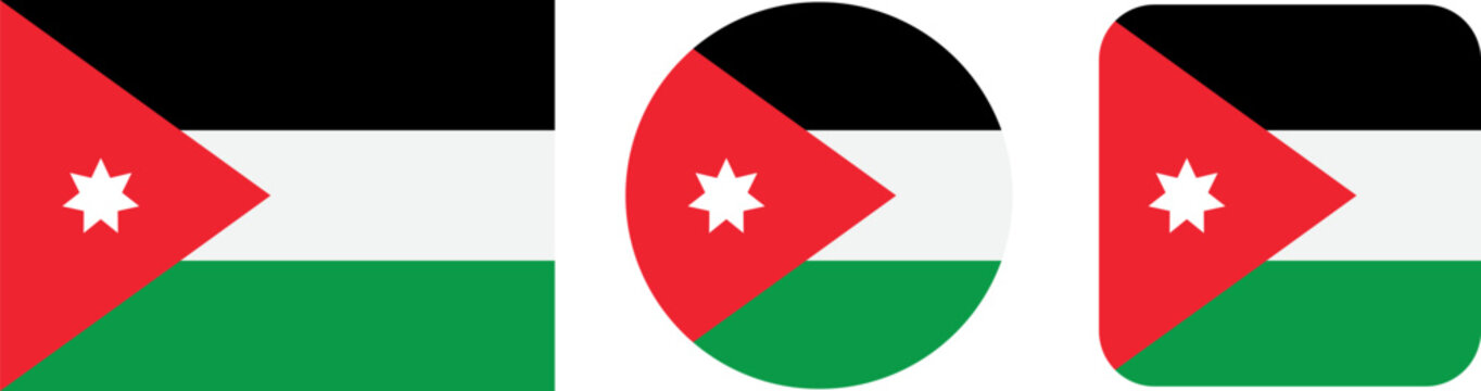 Set of jordan flag icons in different shapes isolated on white background