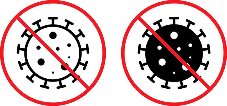 No virus sign, stop coronavirus icon set isolated on white background