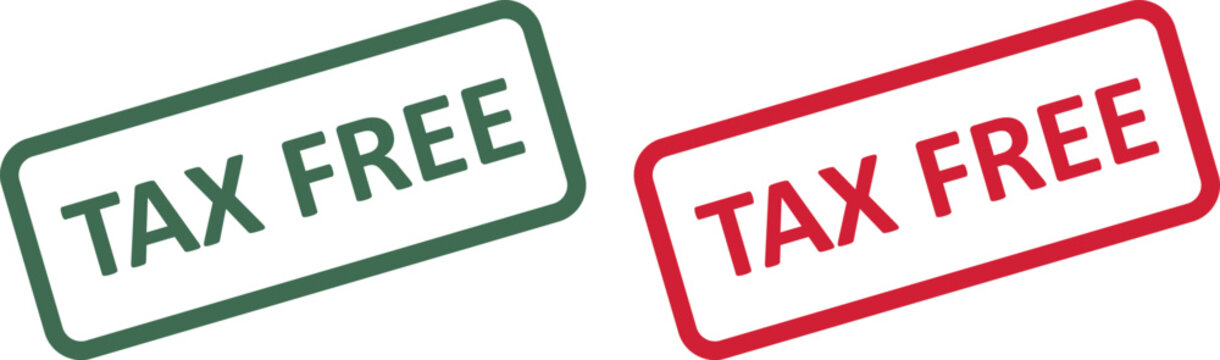 Set of two rectangular tax free stamps in green and red colors