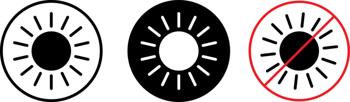Set of sun icons, including light mode, dark mode, and disabled sun