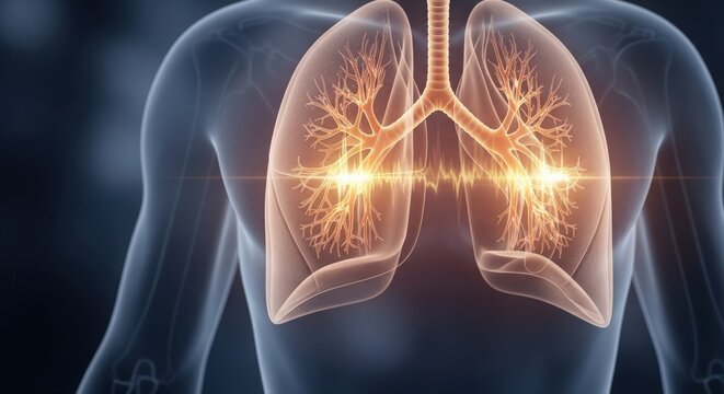 Human Lungs Medical Illustration With Glowing Bronchial Respiratory System Structure