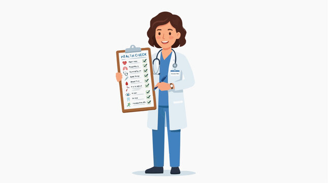 A female doctor holding a checklist for the concept of health and medical care.