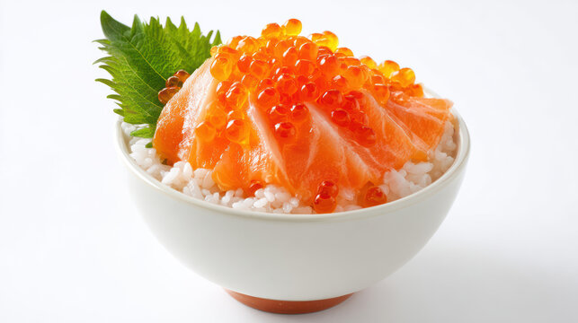 salmon ikura don bowl with rice and toppings