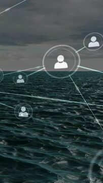 Vertical video: Horizon dot initiating web, avatars spawning and linking, showing links over ocean