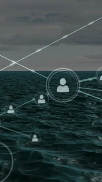 Vertical video: Avatar appearing over sea spawning nodes forming links showing network growth