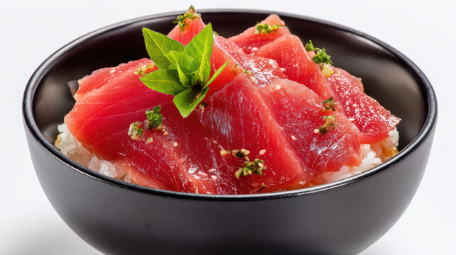 seasoned sushi rice in a maguro don bowl