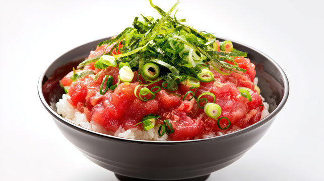 negitoro don bowl of rice with tuna sashimi and wasabi