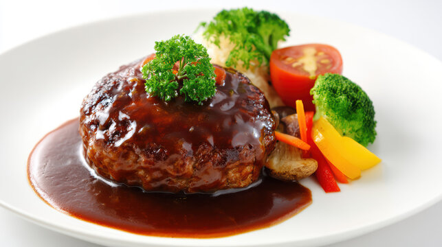 transparent japanese-style hamburger with unique ingredients