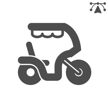 Rickshaw bike solid icon, cycle rickshaw, city transport concept. Vector graphics. Local transport sign and editable stroke, glyph style icon for mobile or web design.