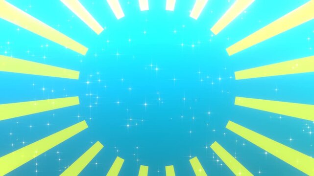 夏のセールやキャンペーンに使える爽やかな青と黄色のサンバースト背景 キラキラ粒子のループ動画素材
