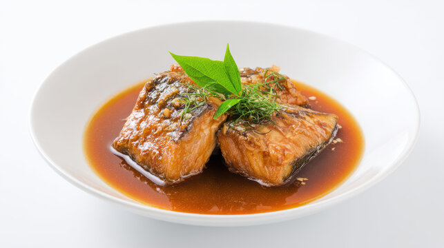 transparent saba mackerel fillets simmered in delicious sauce