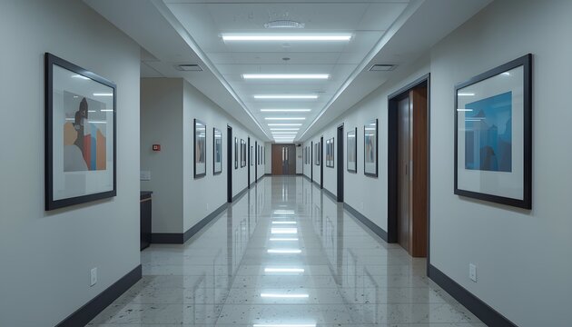 long corridor in a hotel, corridor in a hotel, corridor in the office, 