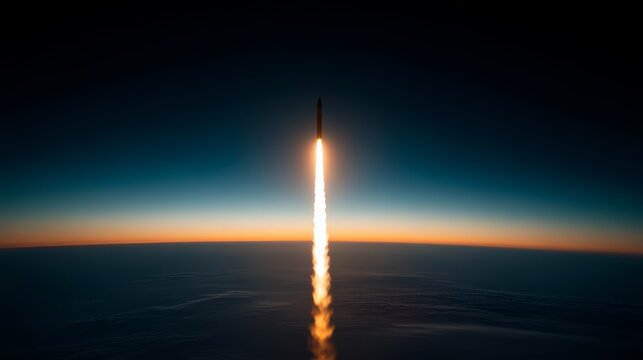 Rocket launch event outer space image night sky aerial view space exploration concept