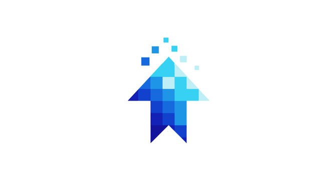 Abstract pixelated arrow pointing upward, representing growth, progress and digital evolution