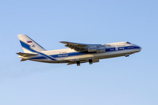 Luqa, Malta - December 10, 2006: Volga-Dnepr Airlines Antonov An-124-100 Ruslan (REG: RA-82043) climbing out of runway 31.