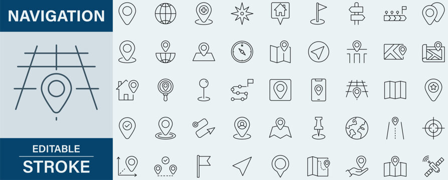 Navigation icon collection set. Editable stroke. Vector illustration.