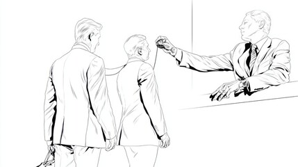 Obraz premium Two Businessmen in Suits Meeting a Confident Professional Leader