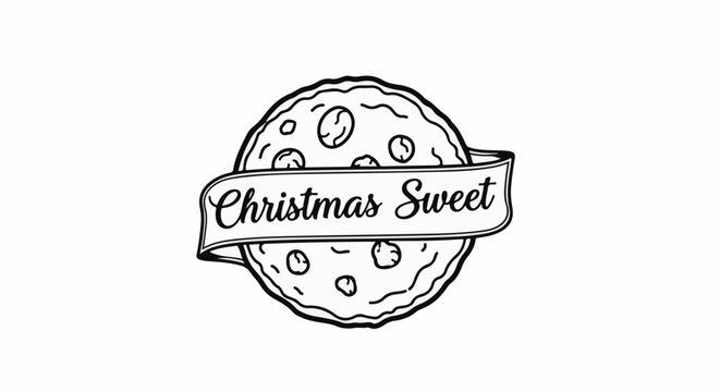 Hand-drawn cookie with festive text on a ribbon overlay