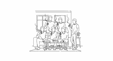 Obraz premium Group of men gathered in a room, holding and smoking devices