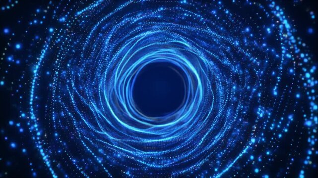 Abstract Blue Flowing Vortex Background, Wide Motion Particles, Smooth Digital Energy Animation