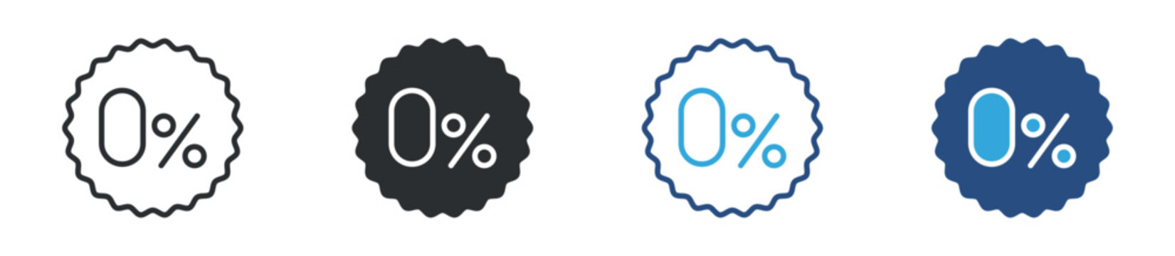 Nil percentage icon set. 0% value badge symbol. zero rate and no amount concept. vector illustration.