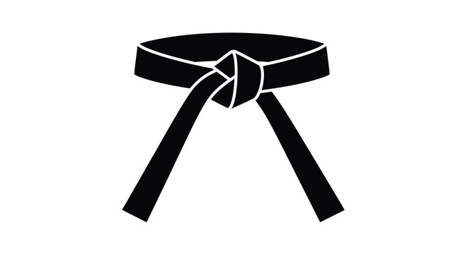 karate belt silhouette with tied knot black color isolated on white background high quality professional detailed modern elegant stylish clean crisp