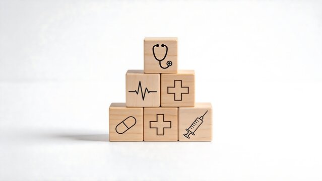 Wooden blocks with medical symbols