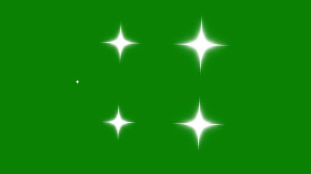 Twinkling abstract white stars with random sparkling positions on green screen background, flickering celestial light effect loop for magical video editing and creative vfx overlays.