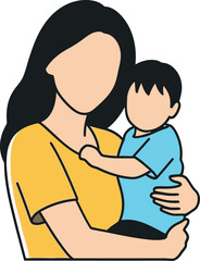 Obraz premium Minimalist Illustration of a Mother Holding Her Child, Parenting and Maternal Bond Concept