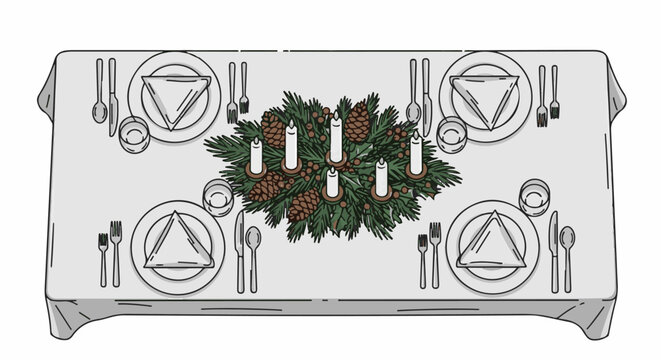 Festive table setting with floral centerpiece and place settings