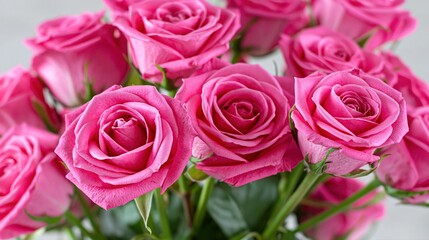 Fototapeta premium Close Up of a Lush Bouquet of Vibrant Pink Roses in Full Bloom, Symbolizing Love and Romance