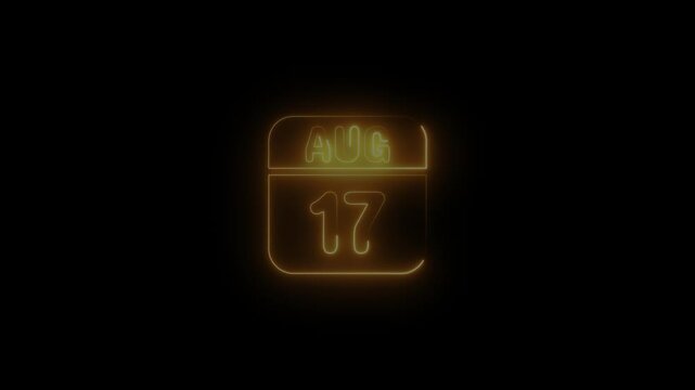 Glowing Neon Calendar August 17 Date Night Event Planning Neon Sign Black Background