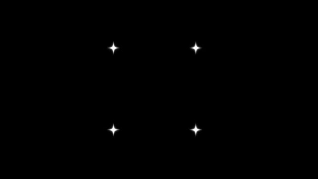 Cinematic four glowing stars with radiant light rays on black background, minimalist white star pattern animation for luxury transitions, logo reveals, and magical visual concepts.