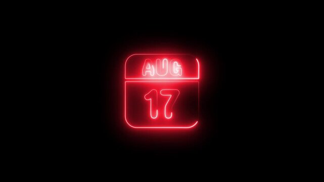 Neon Calendar August 17 Red Glowing Date Night Background