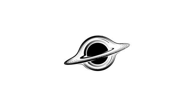 Hand Drawn Black Hole Illustration with Swirling Accretion Disk on White Background