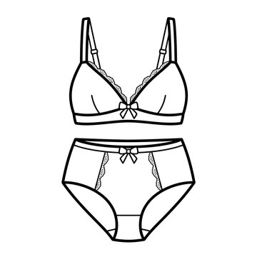Vector Illustration of Lingerie Set with Ribbons and Lace in Minimalist Style for Fashion Design