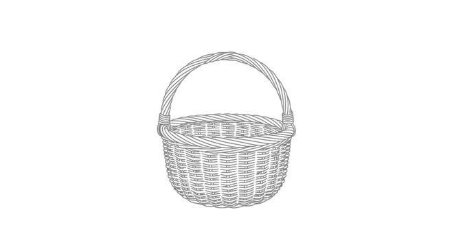 Line art drawing of an empty wicker basket