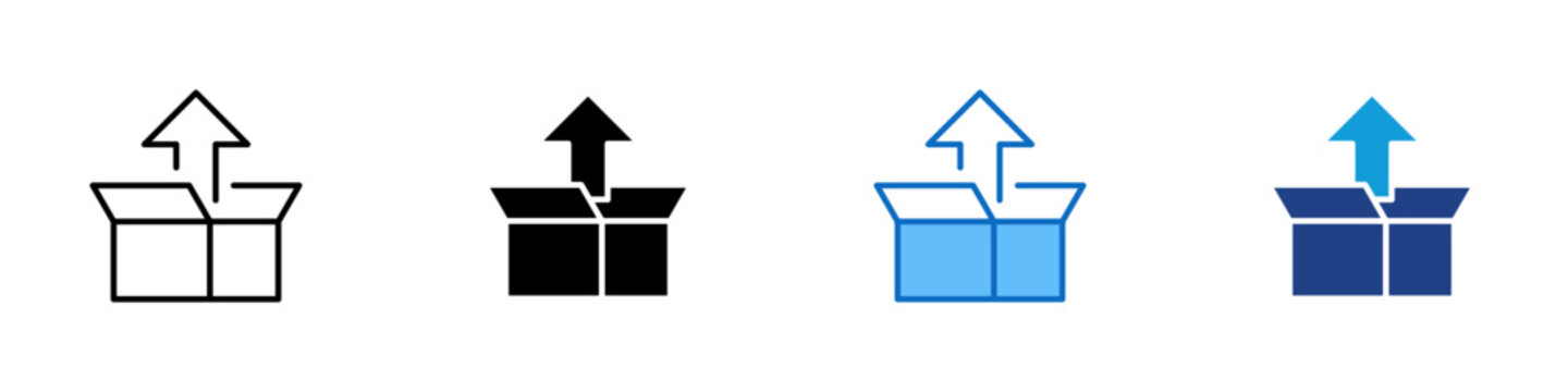 Software Deployment Multiple Style Icon Design Vector - Open box with upward arrow representing software deployment, product launch, and package release to production or marketplace