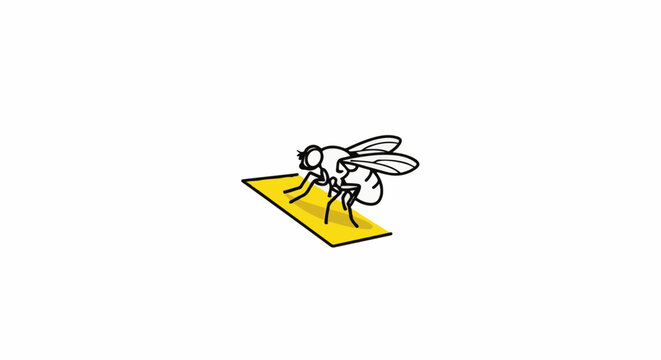 A stylized fly is stuck on a yellow sticky trap