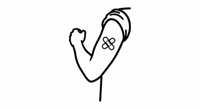 A cartoon arm flexing with a band-aid on it