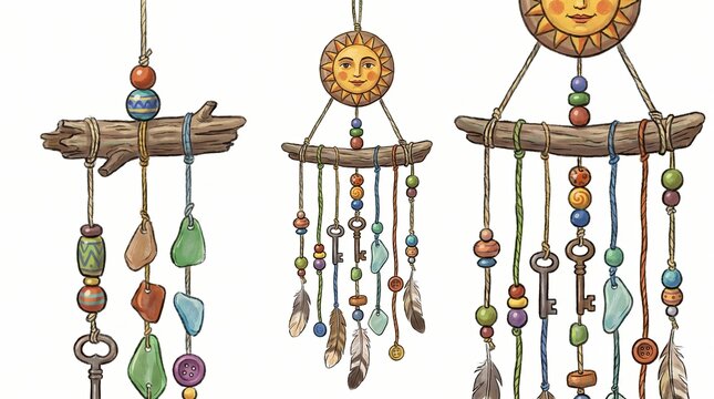 Whimsical Sun and Key Hanging Decor in Cartoon Style
