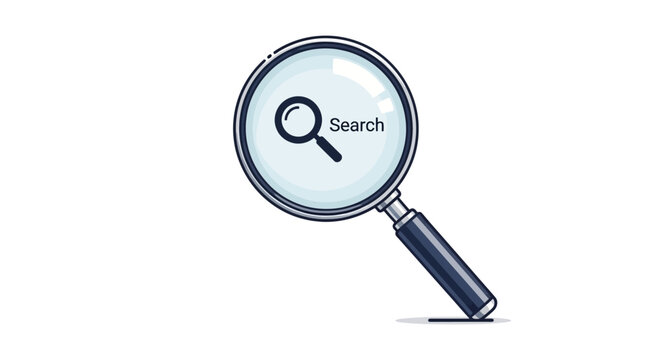 Magnifying glass with the word search inside.